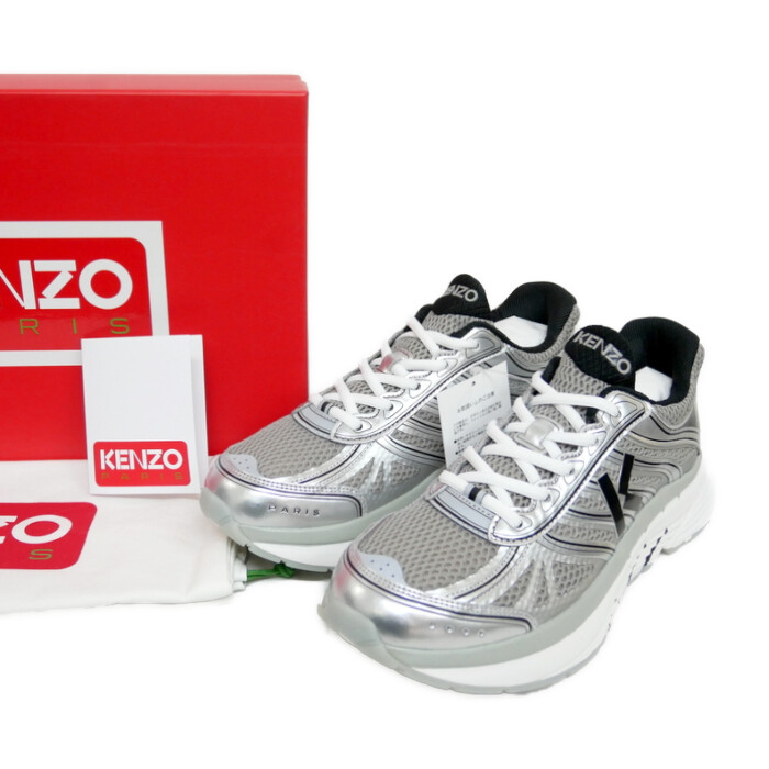 KENZO by NIGO ケンゾー ニゴー 国内置き目 24SS PACE LOW TOP SNEAKERS 進度 スニーカー FE55SN070F64 必要経費68200円 GREY SILVER BLACK 薄墨色 しろがね色 41 US8 26【中古】