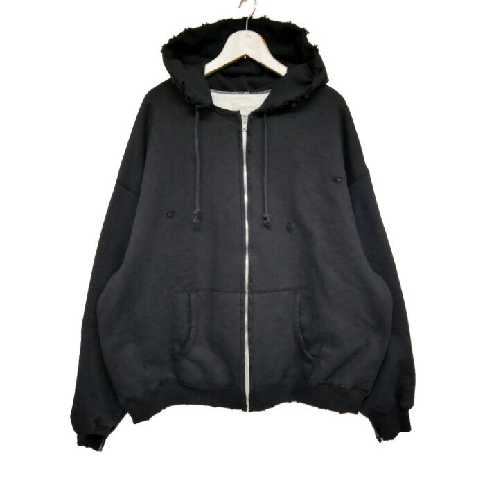 BOWWOW ビームス別注 バウワウ 国内定まり 24AW FULL ZIP HARD DAMAGE HOODIE 捉え所の無い不都合産業 フルジップフーディー ジップパーカー 裏サーマル 日本製 BW242-WFZHD BLACK DAMAGED 黒いこと 黒 L【中古】