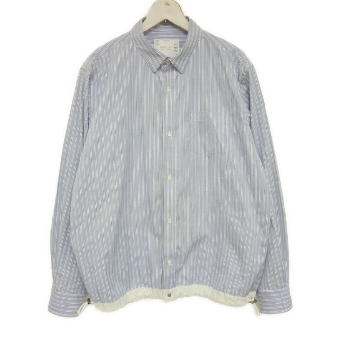 sacai サカイ 国内定め事 26SS Cotton Poplin Shirt コットンポプリンシャツ ドローコード 変わり種 第一義的伝達ルート 日本製 SCM-241 LIGHT BLUE STRIPE 点火装置青碧 縞模様 3【中古】