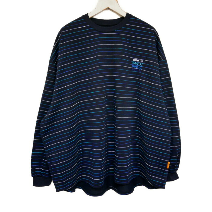 SEE SEE&times;eye_C see_C シーシー 国内正規 26SS SUPER BIG BORDER LS TEE スーパービッグ ボーダーロングスリーブTシャツ 長袖 NAVY ネイビー 紺 L【中古】｜Another Value店