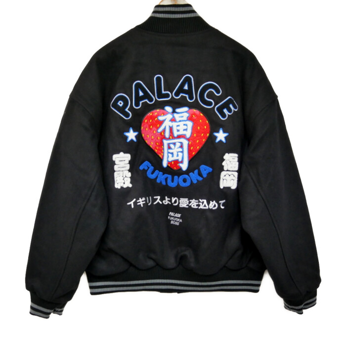 PALACE 九重の天 国内置き目 25AW 福岡明けっ広げ制限事項 FUKUOKA VARSITY JACKET バーシティジャケット スタジャン P29JK126 BLACK 黒いこと 黒 XL【中古】