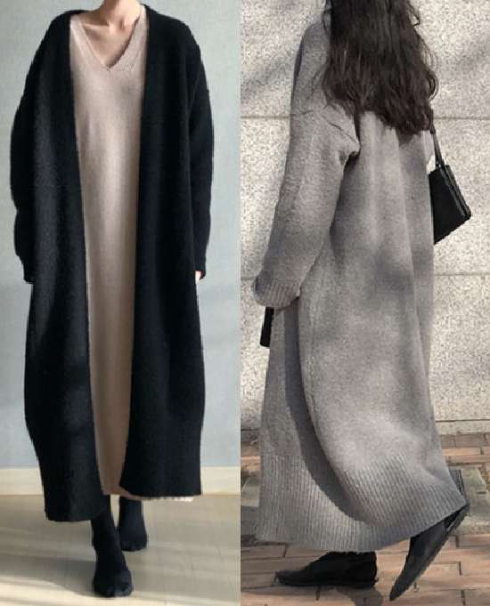 楽天市場 ロングニットコート オーバーコート ロングカーディガン 秋冬 レディース ウール 秋冬 コート ロング 厚手 大きいサイズ オフィス ジャケット ニット 黒 暖かい グレー 大きいサイズ あす楽 あのーる ぽー