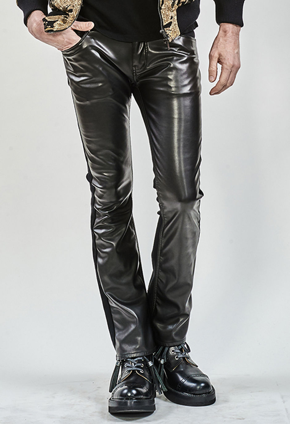 210340505/ys Yuji SUGENO/ Royal Leather Changing Stretch boot cut Pants/ブーツカット/デニム/リジット/レザー/エコレザー