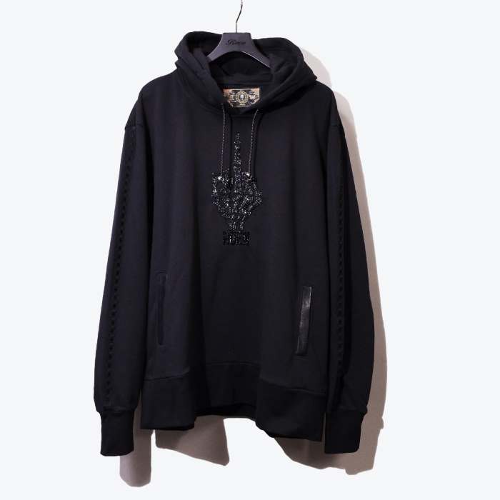 78147022/Roen/ロエン/FXXK SPANGLE PO/パーカー/スウェット/SWEAT/ビーズ/SKULL/スカル/BLACK/ブラック/黒