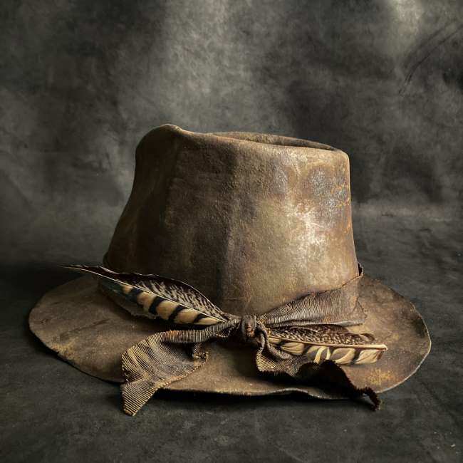 triangles hat / tgh-011/Rabbit Burned Grosgrain Ribbon Feather Hat/KHAKI / ハンドメイド/HANDMADE/帽子/UNISEX/ユニセックス