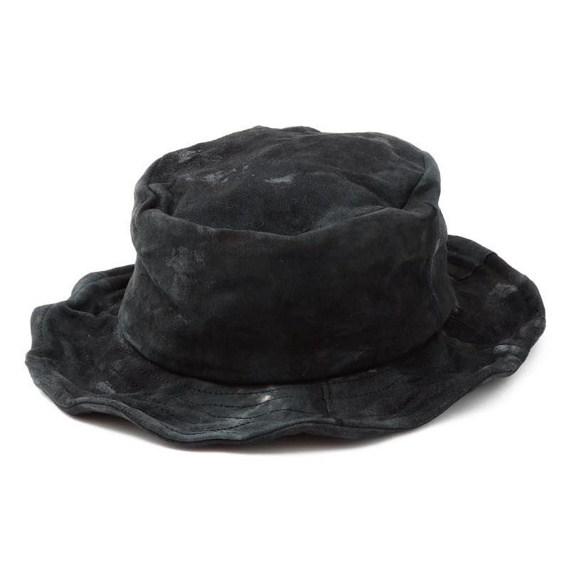 triangles hat / tgh-064 / Washed Painting Leather Bucket Hat / BLACK / トライアングルズハット / バケットハット / HANDMADE / 帽子 / UNISEX / ユニセックス