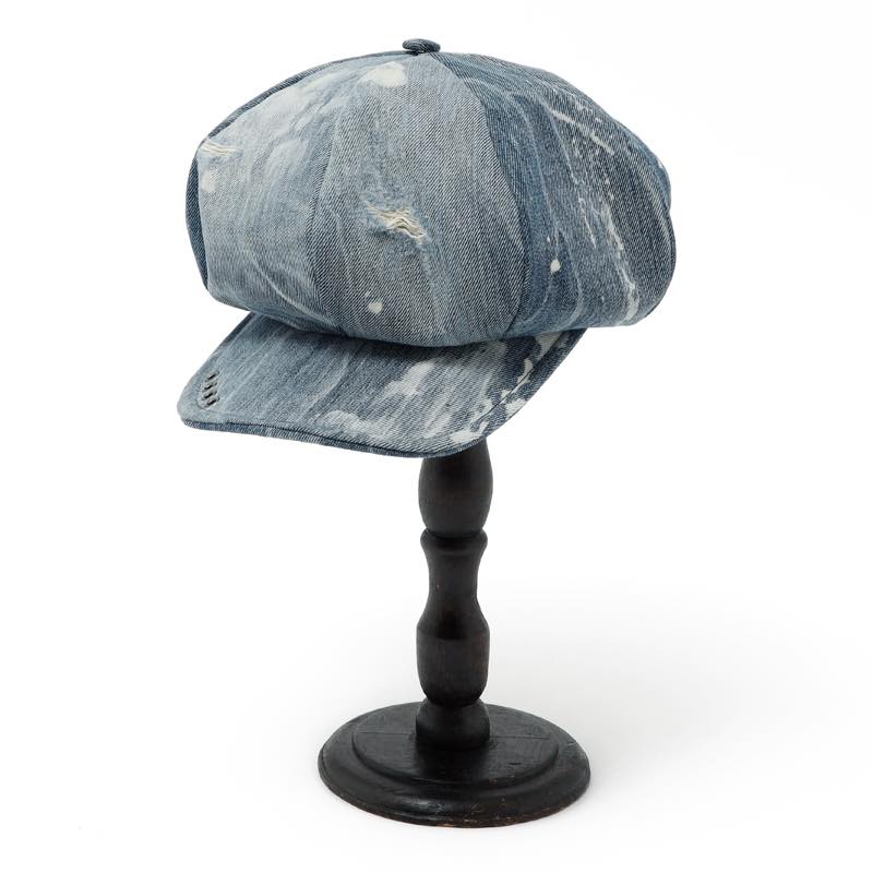 triangles hat / tgh-102 / Bleach \u0026 Damaged Casquette / BLACK / トライアングルズハット / キャスケット / HANDMADE / 鳥打ち帽 / UNISEX / ユニ一発やる メンズ帽子-ハット