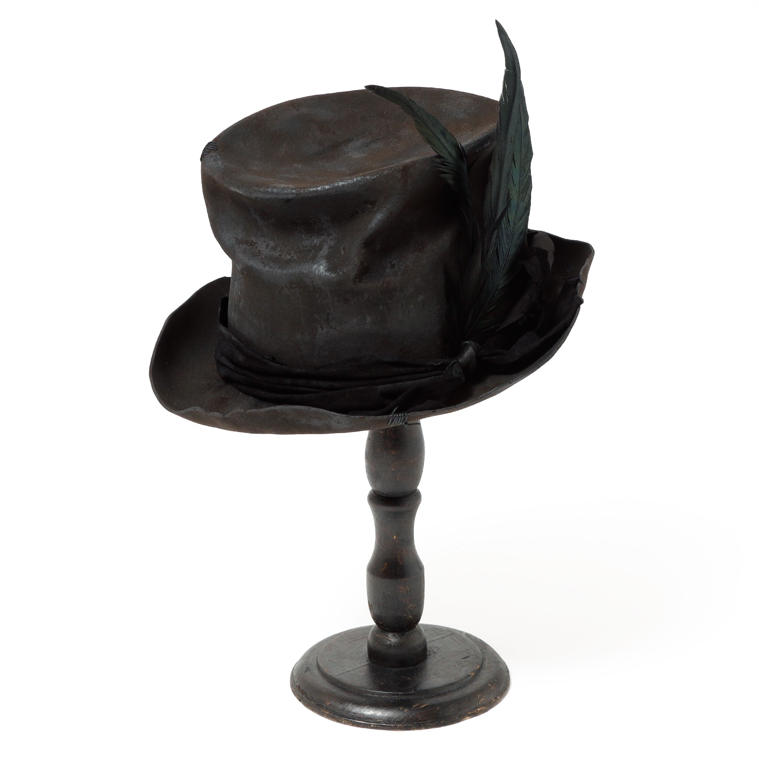 triangles hat / tgh-121 / Charcoal Crow Crash Silk Hat / BLACK / トライアングルズハット / オペラハット / HANDMADE / かぶり笠 / UNISEX / ユニ一発やる