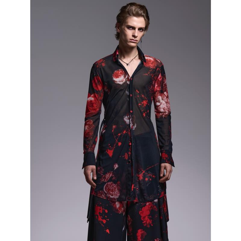 kiryuyrik / キリュウキリュウ/ KV-HB25-056 / FloraMesh FlareShirt / BlackFlora|ANRE-R SALON
