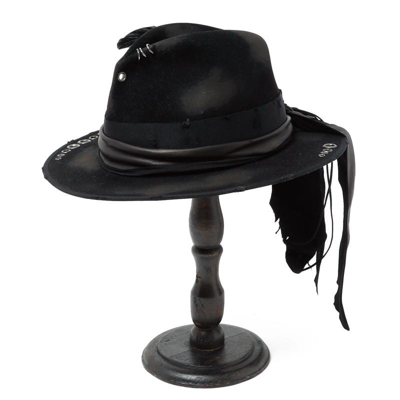 triangles hat / tgh-139 / Mirage Trailing Leather Eyelet Hat / BLACK / トライアングルズハット / 中折れかぶり笠 / HANDMADE / 鳥打ち帽 / UNISEX / ユニ一発やる
