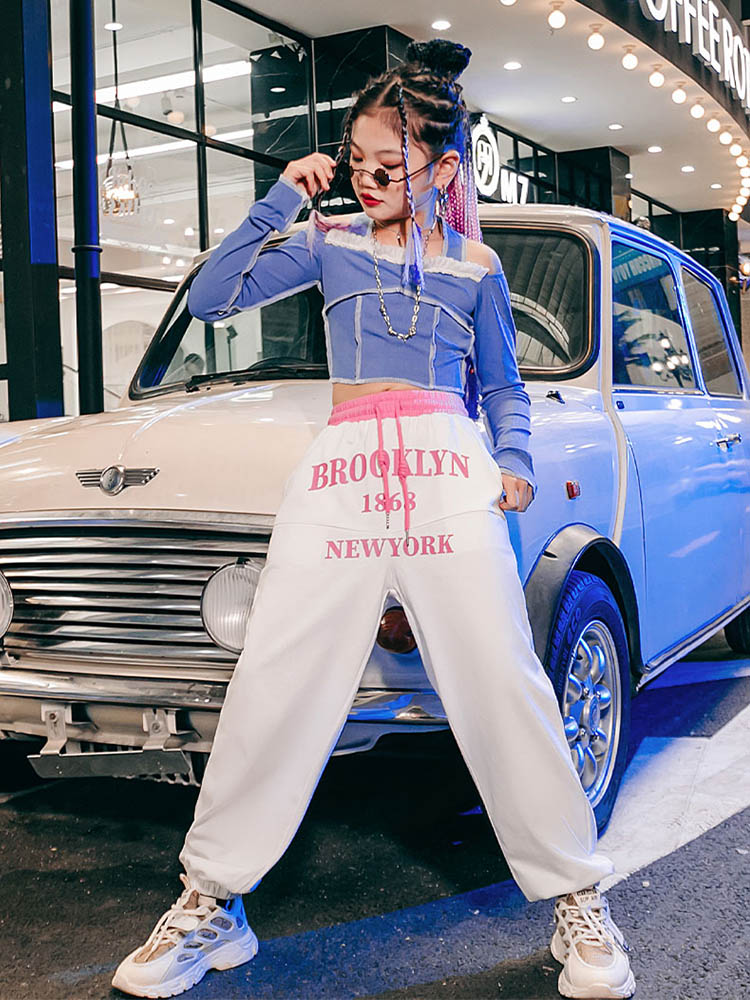 特価】 キッズダンス衣装 セットアップ パープル トップス 肩だし ショート丈 へそ出し 長袖 パンツ ロングパンツ スウェットパンツ ピンク  カッごいい K-POP 韓国 演出服 舞台服 上下セット 文化祭 ジャズダンス jazz 子供服 練習着 www.agroservet.com