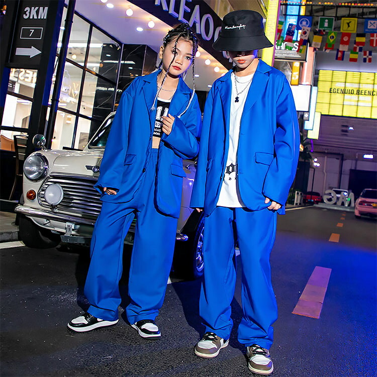 サファイアブルー キッズ ダンス衣装 上下セット 応援団 ゆったり
