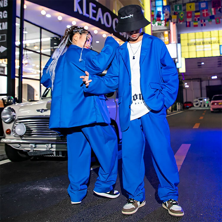 サファイアブルー キッズ ダンス衣装 上下セット 応援団 ゆったり