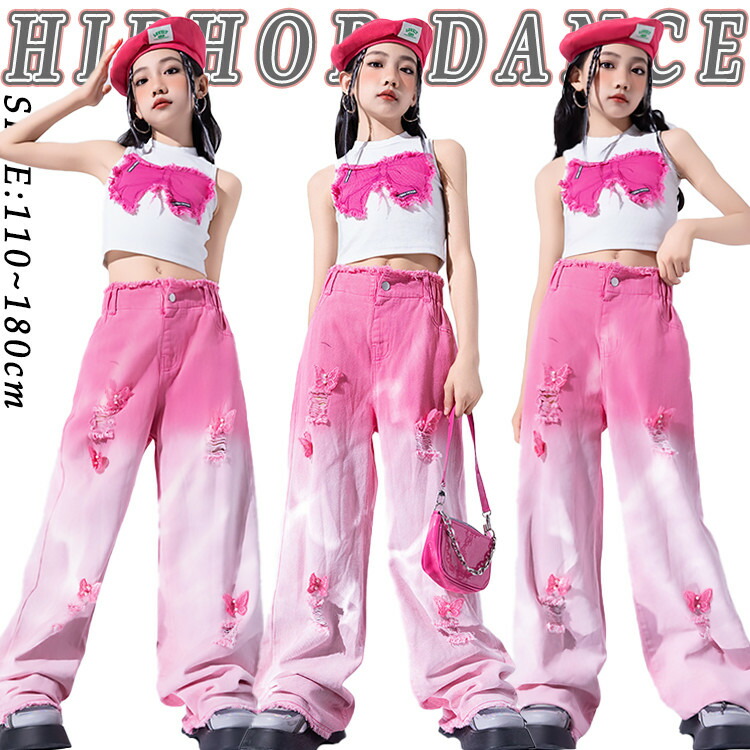 楽天市場】ダメージ加工 ピンク デニムパンツ ホワイト トップス