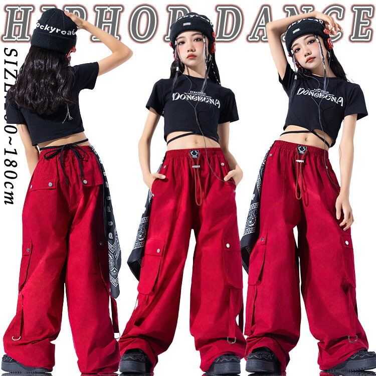 楽天市場】キッズ ダンス 衣装 韓国k-pop jazz 赤 黒 総柄 タンク