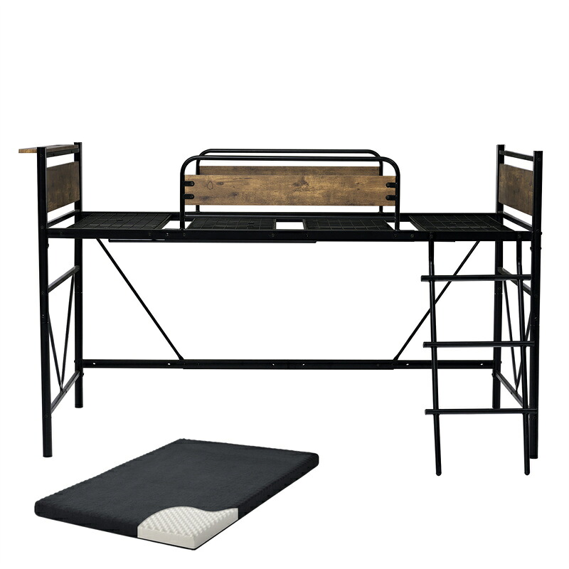 即納【送料無料】【マットレス付き】ロフトベッド パイプベッド シングル 耐荷重150kg 高さ125cm システムベッド ロータイプ ミドルタイプ 収納 北欧風 大人 一人暮らし ハンガーポール4本付属 スチール 耐震 ベッド 子供