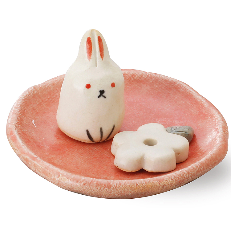 楽天市場】【日本香堂】陶器香皿＆ウサギ香立（ピンク）【うさぎ 