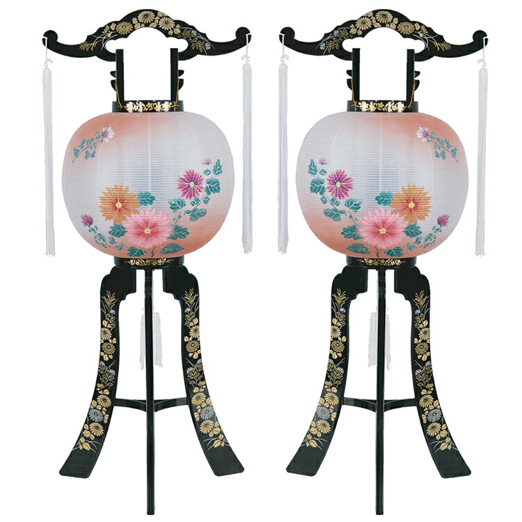 【一対】京提灯「山月2号・尺二・菊ボカシ」PC製/高さ90cm 【盆提灯】【おまけ付】【房付き】【回転風車付き】【組立式】【電気式】 すっきりコード巻＆お線香テスタープレゼント！ 【送料無料】