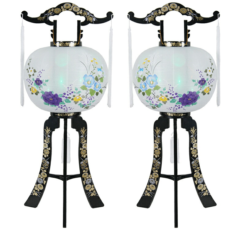 【一対】京提灯「山月2号/尺二 牡丹」PC製/高さ90cm【盆提灯】【おまけ付】【LED】【12灯】【ホタル球】【幻想的】【電気式】すっきりコード巻プレゼント!【送料無料】|お香・数珠・仏壇のe-namu庵心堂