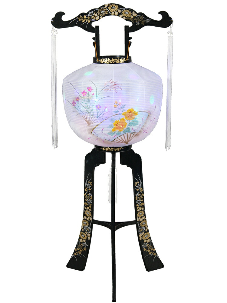 【単品】京提灯「深山2号／舞扇」PC製/高さ100cm 【LED】【12灯】【ホタル球】【幻想的】【電気式】 すっきりコード巻＆お線香テスタープレゼント！ 【盆提灯】【おまけ付】【お盆】【提灯】【送料無料】