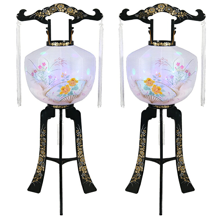 【一対】京提灯「深山2号／舞扇」PC製/高さ100cm 【盆提灯】【おまけ付】【LED】【12灯】【ホタル球】【幻想的】【電気式】 すっきりコード巻＆お線香テスタープレゼント！ 【お盆】【提灯】【送料無料】 27,170円