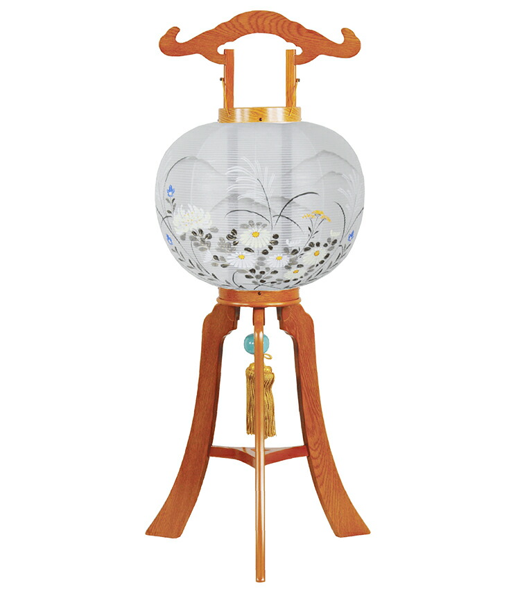 【単品】京提灯「やすらか」絹一重・尺二・欅調〔木製〕径36cm・高さ90cm 【盆提灯】【おまけ付】【回転風車付き】【組立式】【電気式】【木製】 すっきりコード巻＆お線香テスタープレゼント！【送料無料】