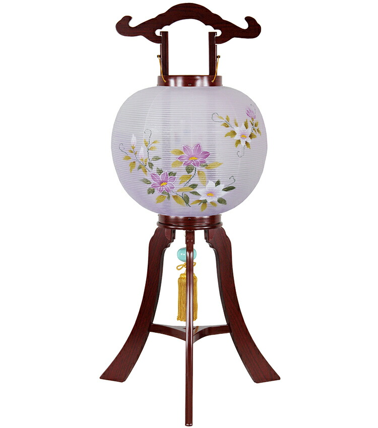 【単品】京提灯「鉄仙ボカシ」絹一重・尺二・紫壇調〔木製〕径36cm・高さ90cm 【盆提灯】【おまけ付】【回転風車付き】【組立式】【電気式】【木製】 すっきりコード巻&お線香テスタープレゼント!