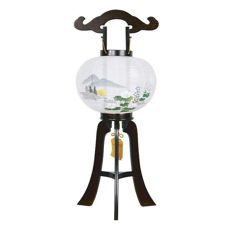 【単品】京提灯「芙蓉山水」絹一重・9寸・黒檀調 木製 高さ70cm すっきりコード巻＆お線香テスタープレゼント！ 【おまけ付】【盆提灯】【回転風車付き】【組立式】【電気式】【お盆】【提灯】【送料無料】 21,571円