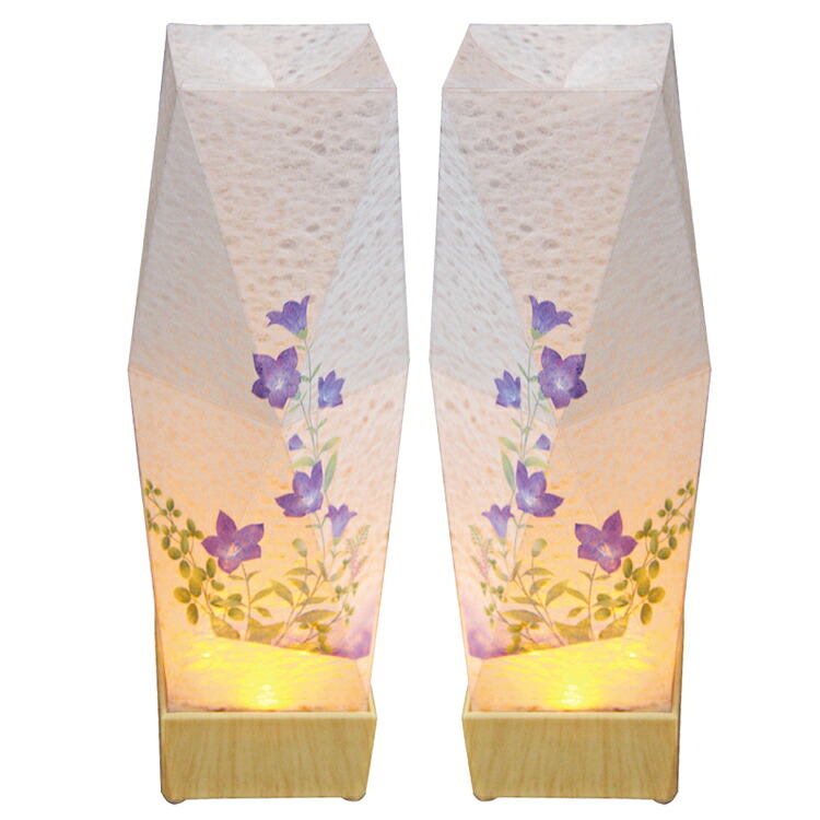 かすみほのか 桔梗と萩 LED 高さ22ｃｍ・幅8ｃｍ・奥行8ｃｍ 電池式 LED 一対 民芸灯 電池 コードレス PC製 秋 行灯タイプ 和風照明 お盆 盆提灯 御供 新盆 送料無料 ライト 照明 和室 和風 インテリア コードレス民芸灯 ききょう