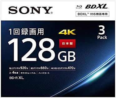 ソニー(SONY) 日本製 ブルーレイディスク BD-R XL 128GB (1枚あたり地デジ約15時間) 1回録画用 3枚入り 4倍速ダビング対応 ケース付属 3BNR4VAPS4