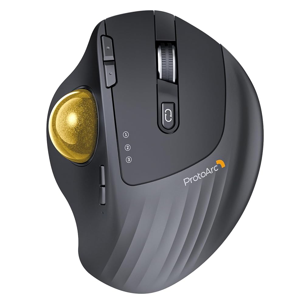 ProtoArc トラックボールマウス 2.4GとBluetooth対応 3台デバイス同時接続 5段階DPI 7ボタン 無線 windows/mac/iPad対応 USB-C充電式 長時間PC作業 静音 自宅/オフィス用 USBレシーバー付属 多色ボール選べる 日本語取扱説明書 (JP, はちみついろ)