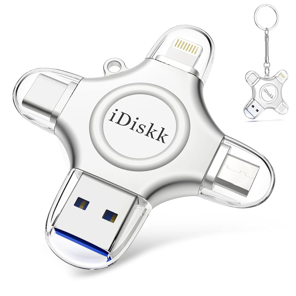 APPLE MFi認証 iPhone15対応 USBメモリ 512GB 4in1 Lightning Type-C MicroUSB USB iDiskk 外付けストレージ 自動バックアップ データ保存 iPad Android PC対応