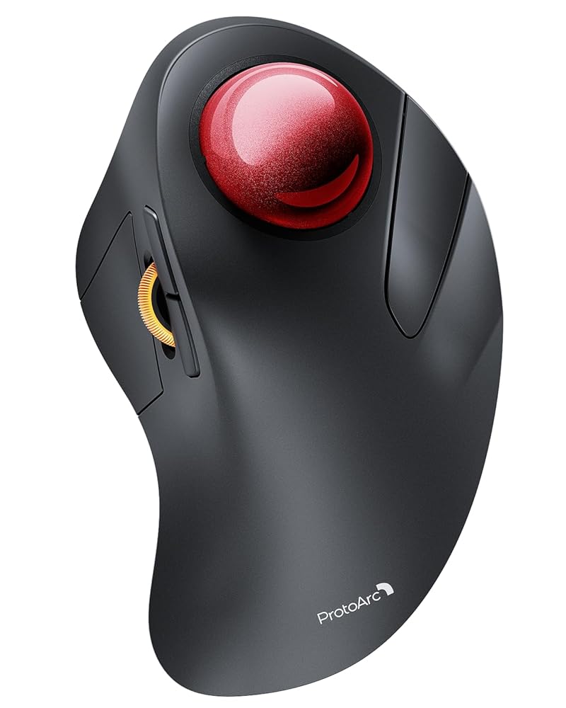 ProtoArc EM03 NL トラックボール二十日鼠 人さし指 静音 無線電話 2.4GとBluetooth両相応う 3台一斉に繋ぎ合わせる 無線電話二十日鼠 トラックボール USB申し受ける式 中指取り締まり 6名取り草 5度合いDPIうつり変わり Windows/mac/iOS/Android相応う 大玉付き添い人 赤いこと