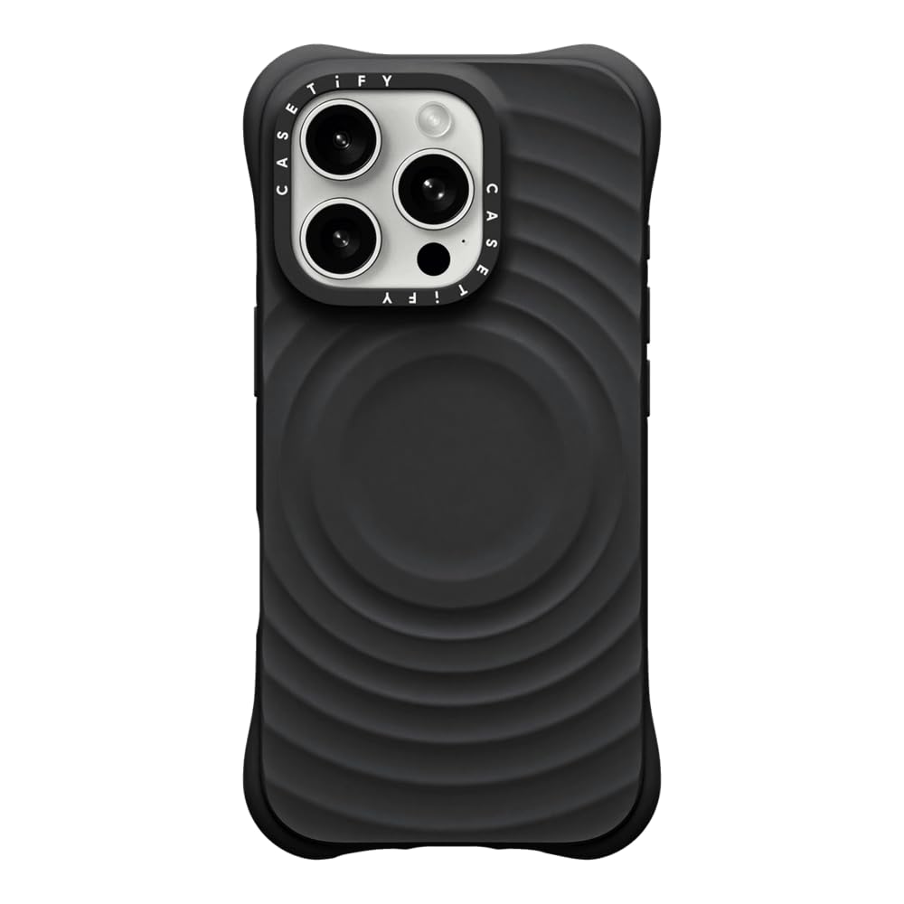 CASETiFY 縮くれる ケイ素樹脂 iPhone 16 Pro 容れもの [波型ケイ素樹脂/MagSafe相応う/耐衝撃] - 黒いこと