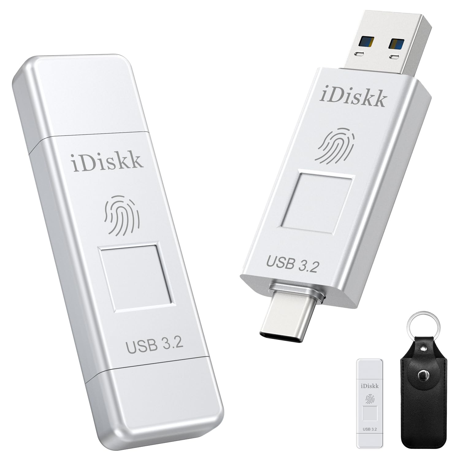 iDiskk 指紋認証 USBメモリ・フラッシュドライブ 128GB USB3.2 Gen2 フラッシュメモリー 最大読取り速度450MB/s ハイスピード【USB3.2+Type-Cコネクタ搭載 APP使用と不使用二つ選択あり】OTG外付けUSBディスク