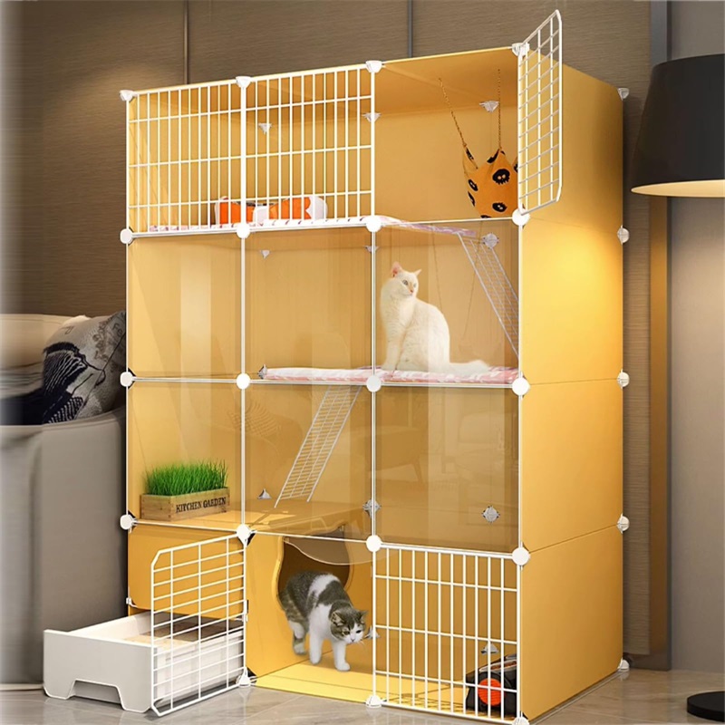 猫ケージ 屋内 大型 トイレ付き 3段 DIY 猫ベビーサークル 取り外し可能な金属ワイヤー犬小屋クレート 大型運動場所 1~2匹の猫に最適
