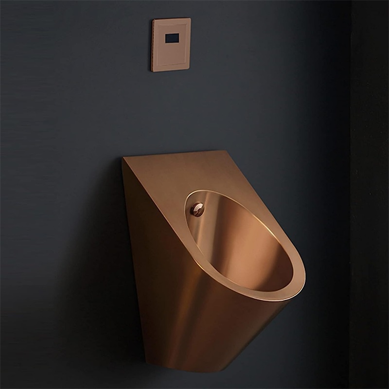 壁に取り付けられた小便器バスルームトイレステンレス鋼小便器、センサー小便器フラッシュバルブ付き商用ユニバーサル小便器漏斗トイレ、ホテルレストラン公共男性用小便器男性用衛生陶器 rosegold