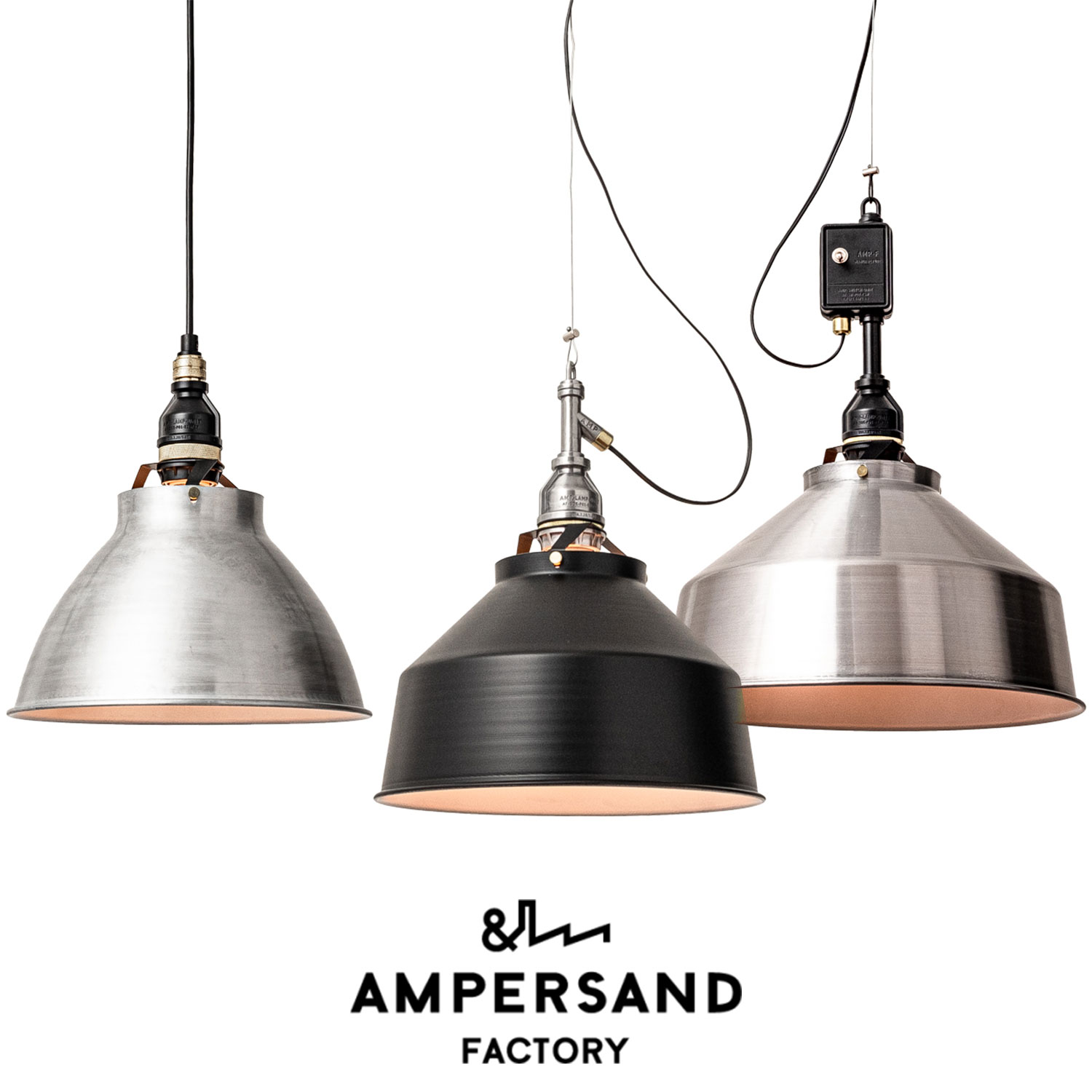 【全品10倍】Ampersand Factory アンパサンドファクトリー AMP 軽銀照明ランプ ALUMINUM SHADE LAMP 軽銀 しろがね色 黒いこと 上昇限度照明装置 1灯 ともし火 照明装置 斑点模様照明装置 北欧 吊り下げ インダストリアル