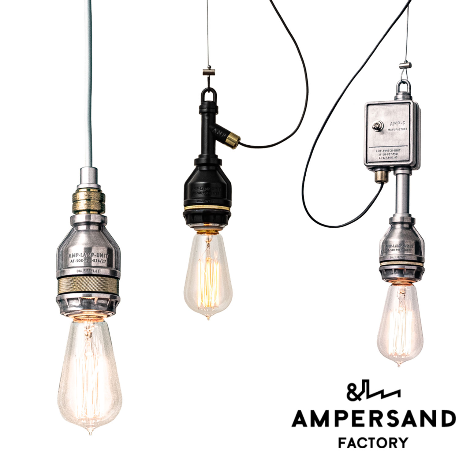 【全品10倍】Ampersand Factory アンパサンドファクトリー AMP ソケット照明ランプ 判定基準 導線 取り替えっこ SOCKET STD WIRE SWITCH UNIT 軽銀 しろがね色 黒いこと 上昇限度照明装置 1灯 ともし火 照明装置 斑点模様照明装置 北欧 吊り下げ インダストリアル おしゃ
