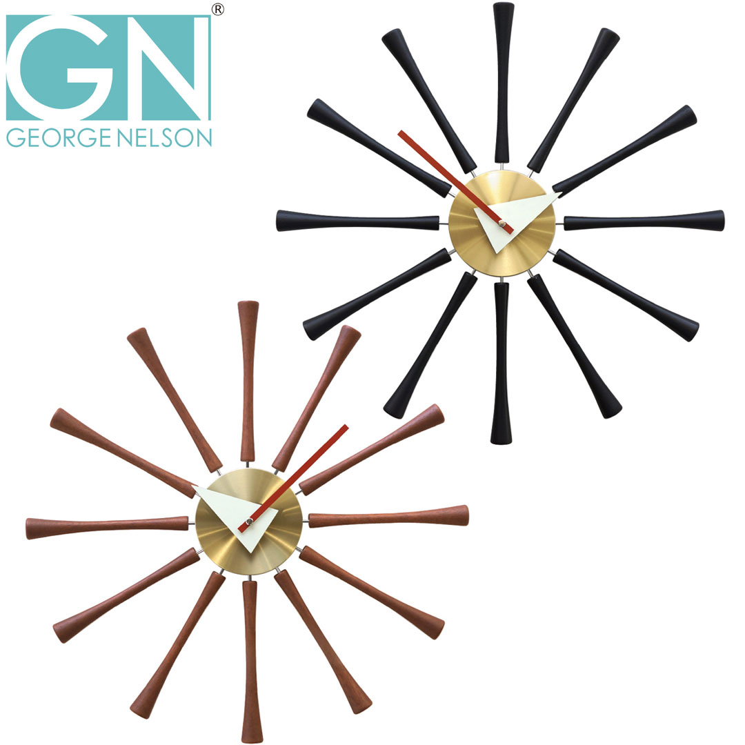 【全品10倍】正規ライセンス品 ジョージ・ネルソン George Nelson スピンドル・クロック 掛け時計 ブラウン GN92019 ブラック GN92019BK Spindle Clock ネルソンクロック 壁掛け時計 かわいい おしゃれ モダン ジョージネルソン アナログ