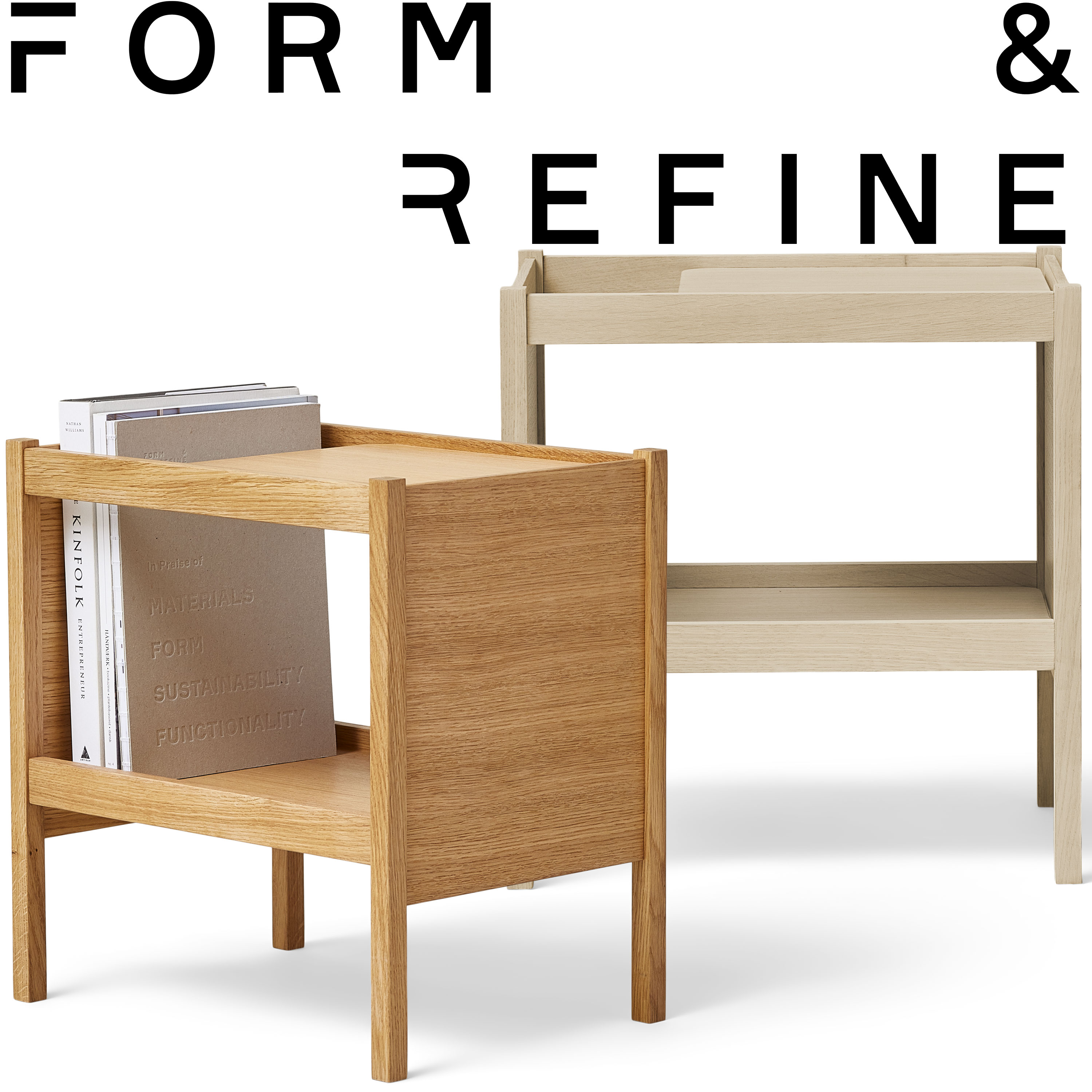 【全品10倍】質問用紙＆磨き上げる 逐次刊行物サイドテーブル Form \u0026 Refine Journal Side Table オーク材 白いことオーク材 机 寝台お座敷 寝台サイドテーブル 純一無雑材 FSC公許 1500 1501