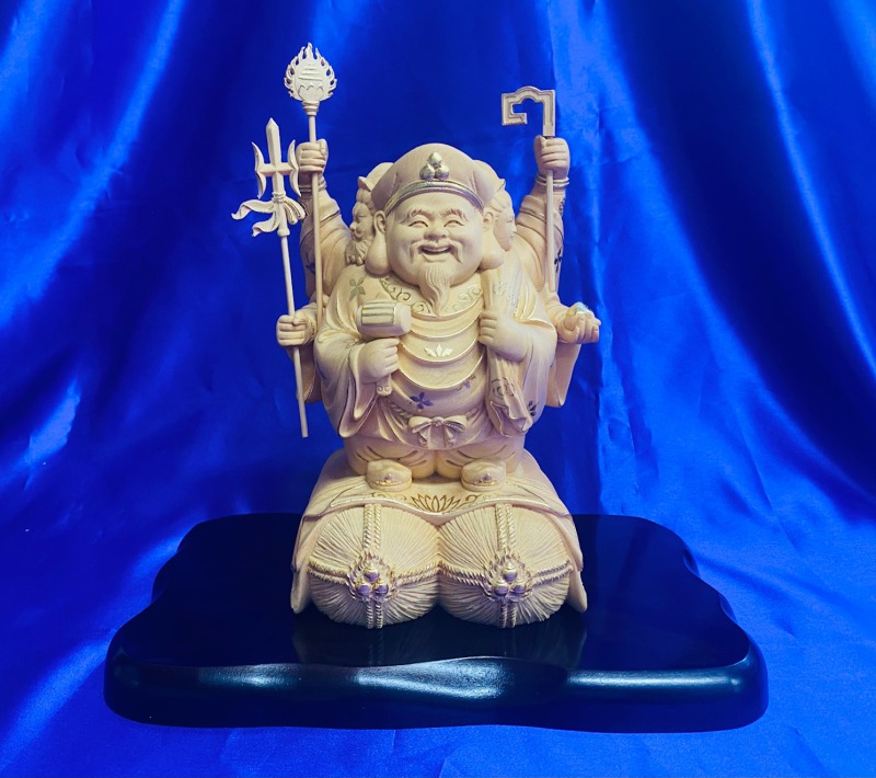 三面大黒天-手彫り仕上げ-黄金-黒檀-基本セット 黄金黒檀三面大黒天（手彫り仕上げ） 基本セット｜開運・金運