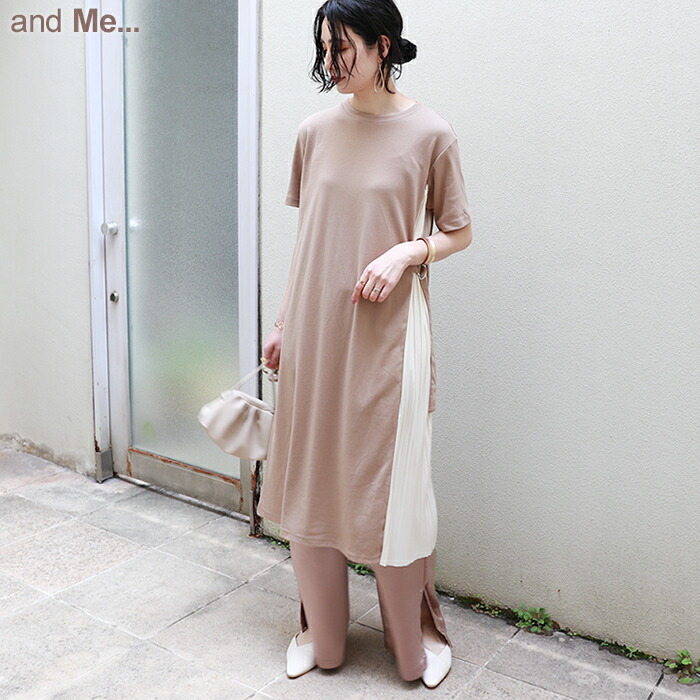 楽天市場 C 3 宅配便a ポンチ サイド切替 プリーツ 半袖 ワンピース レディース フェミニン カットソー ドロップショルダー 春 夏 メール便ng And Me アンドミー