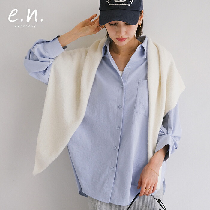 evernavy エバーネイビー 2way スリーブ 長袖 シャツ ブラウス レディース トップス シャツブラウス 羽織り オーバーサイズ 体型カバー ゆったり 七分袖 襟付き ポケット 薄手 セレモニー きれいめ オフィス カジュアル リラックス 春服 春夏 秋冬 春 夏 秋 冬