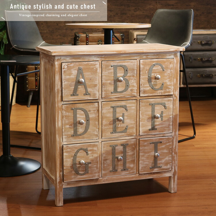 楽天市場】ヴィンテージ風 アルファベット 3段チェスト 完成品 木製