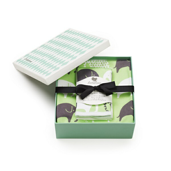 送料無料｜リトルファント / ブランケット＆ハンカチセット　Elephant-Green/gray