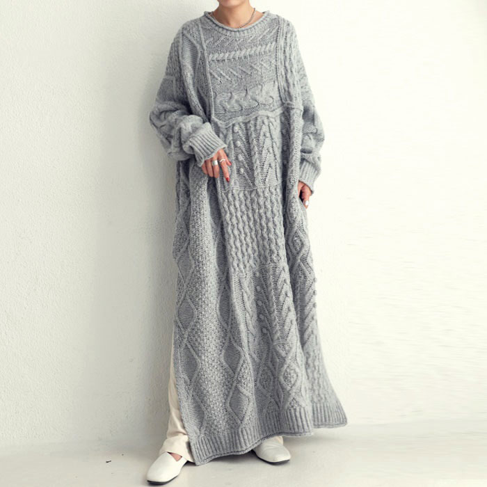 楽天市場 パッチワークニットワンピ ワンピース レディース 送料無料 再販 メール便不可 Antiqua