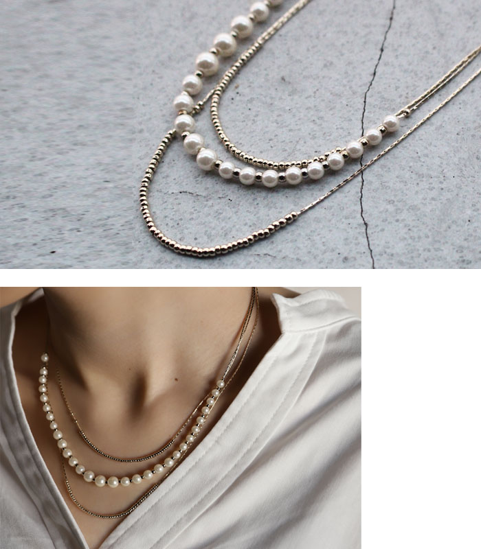 楽天市場 流れるような繊細なライン 華やかなデコルテに パール3連ネックレス 再再販 10 メール便可 Antiqua