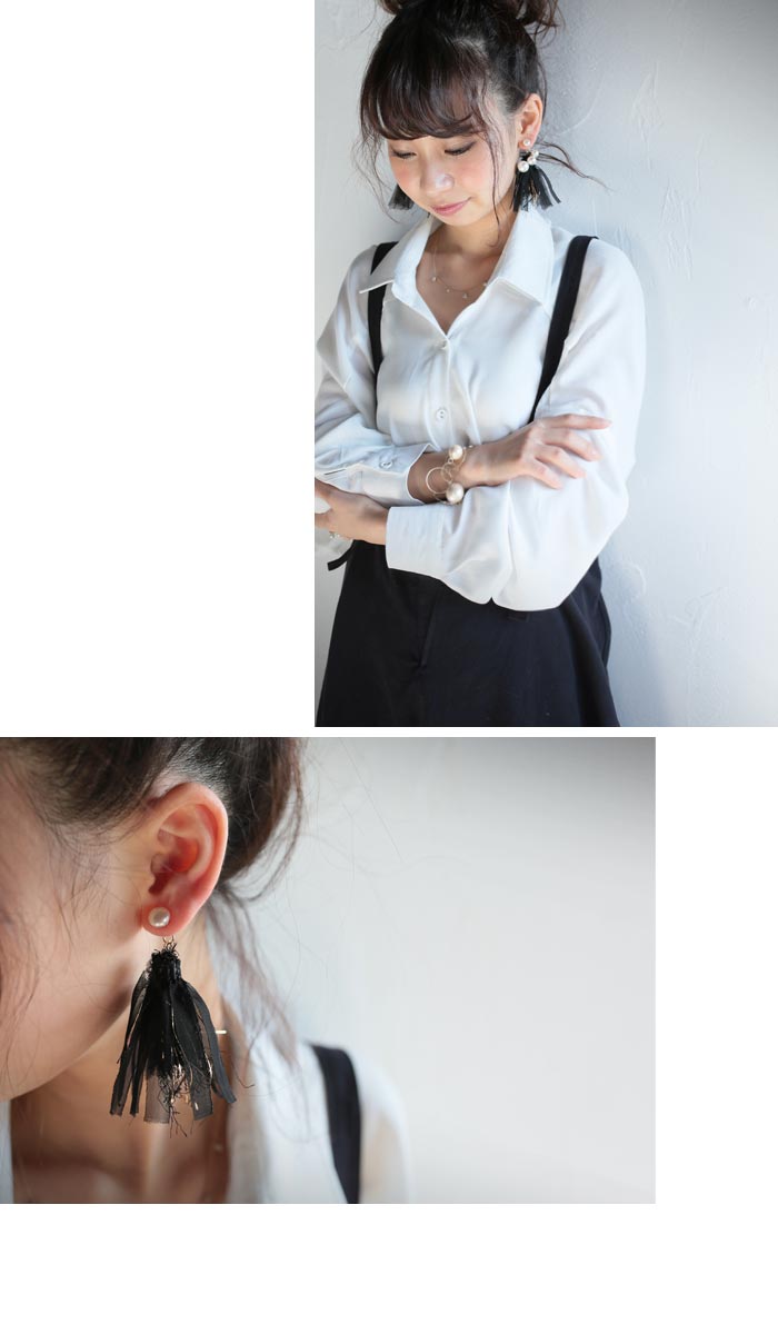 楽天市場 パールのニュアンス美しい ボリュームフリンジピアス 再再販 G 10 メール便可 Antiqua