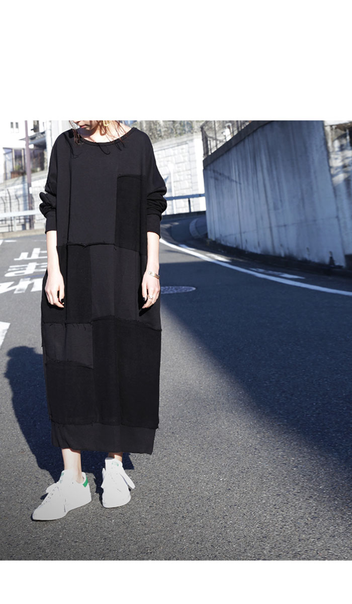 楽天市場 見せる裏毛使いで パッチワーク風デザイン 裏毛切替スウェットワンピ 再販 G メール便不可 Antiqua